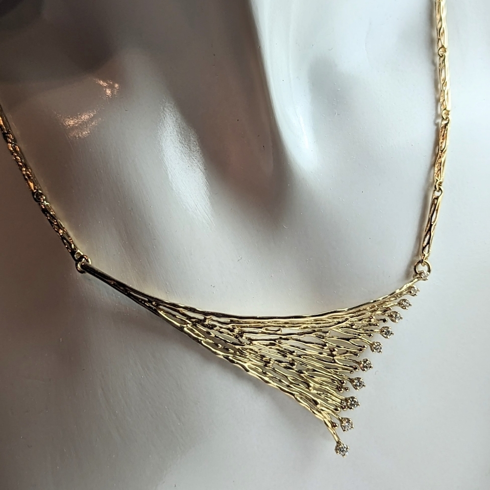 14K Gold and Diamond Nature Inspired Branch Necklace